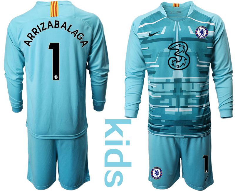 Youth 2020-2021 club Chelsea lake blue long sleeve goalkeeper #1 Soccer Jerseys->chelsea jersey->Soccer Club Jersey